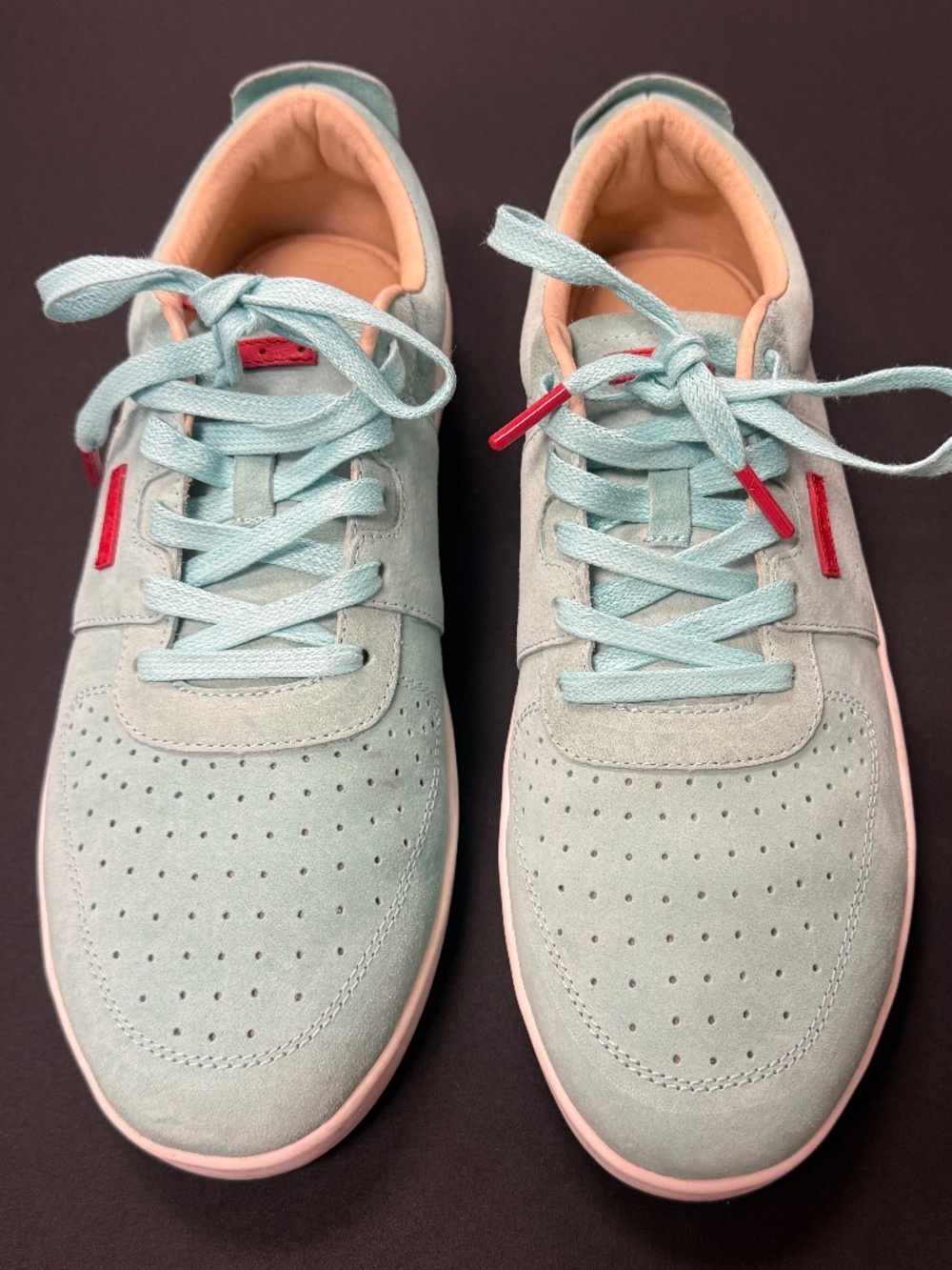 Savalé Harmann Mint Light Blue Suede Sneakers Red Accents Men’s